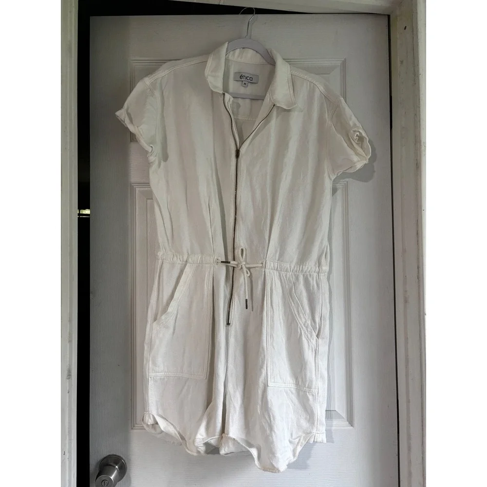 Etica‎ Amie old money Romper Natural Beige Women's Small EUC Sustainable Cotton